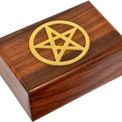 Promo ✔️ GOTHIC GIFTS Pentacles & Pentagrams Gold Pentagram | WOODEN TRINKET BOX ⭐