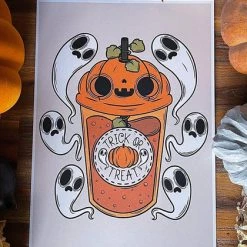 Best Pirce ✨ PVMPKIN ART Ghosts Trick Or Treat Pumpkin Juice | ART PRINT 👏