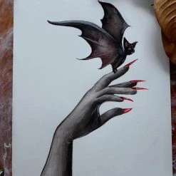 Flash Sale ❤️ SELIN ALA ART Bats Bat On Hand | ART PRINT ❤️