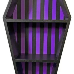 Deals ❤️ SOURPUSS Gothic Homewares Coffin [Black/Purple Striped] | SHELF* 💯